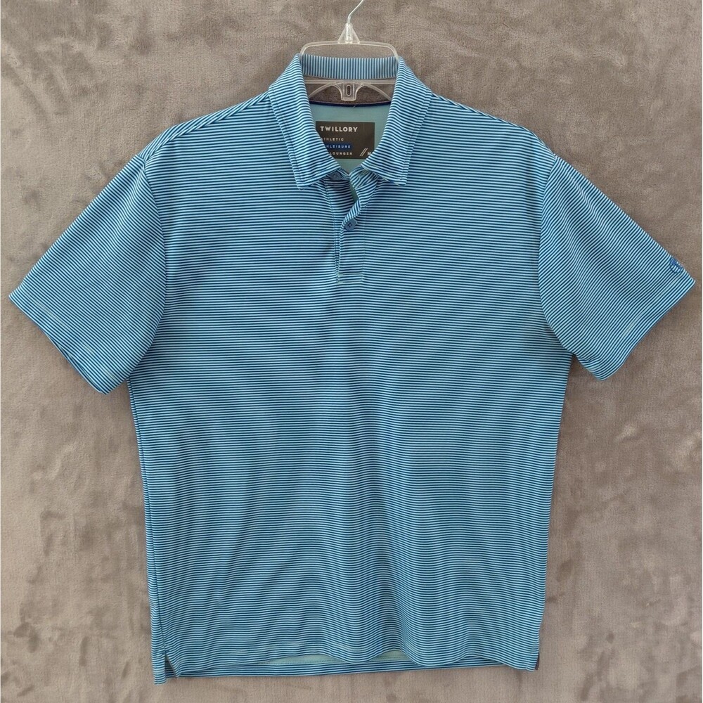 Twillory Athletic Athleisure Striped Polo Shirt Men's Medium Blue Performance